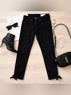 rag & bone Black Skinny Jeans High Rise Ankle Tie Hem Distressed Chic Staple 26